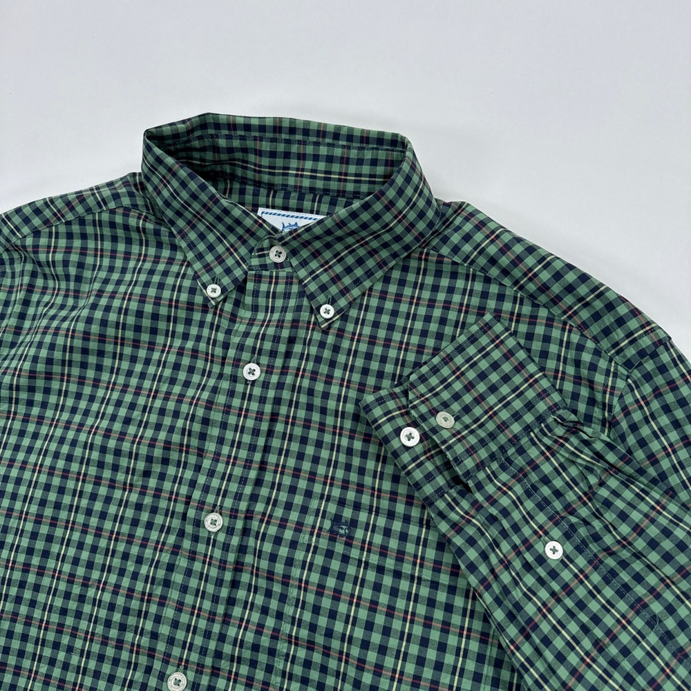 Southern Tide Mens Shirt M Green Plaid Coastal Passage Button Down Performance